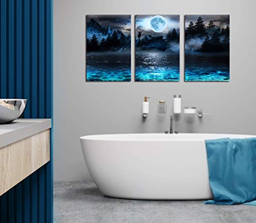 Moon Deer Ocean Landscape Picture Wall Art For Living Room & Bedroom