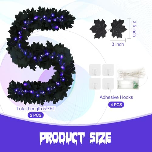 2 Pack 5.7FT Halloween Garlands with Purple Lights (11.4 Foot)