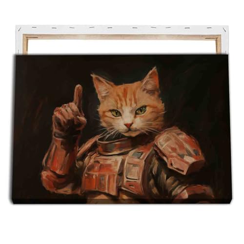 Fallout Inspired Orange Cat in Armor Aesthetic Canvas 16x24inch framed