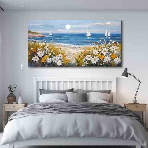 Wall Art For Dining Room Kitchen Blue Ocean Beach Art Pictures Living Room Decor Vintage Landscape Painting Modern Canvas Print Suitable For Bedroom Office Farmhouse Wall Decor 24x48 In