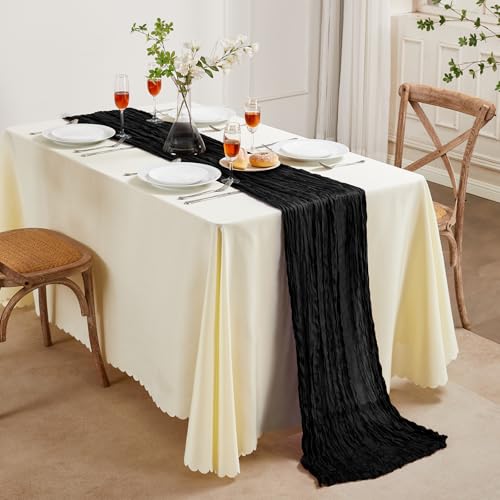6 Pack Black Cheesecloth Table Runner 10FT Boho Gauze Halloween Decor (5.28 Ounce)