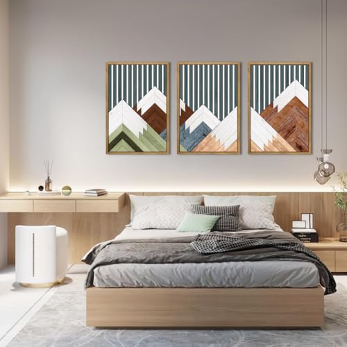 Large Woodcut Abstract Mountain Wall Art Set