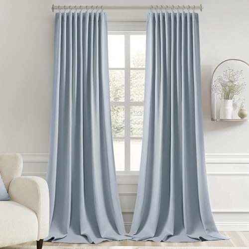 Light Blue Back Tab Blackout Curtains 52x96 Inch Long 2 Panels Set (2 Count)