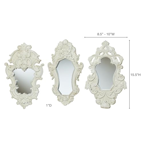 Lattice Scroll Antique White Traditional Classic Wall Mirrors (3 Count)