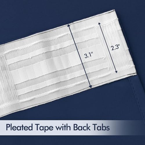 Navy Blue Back Tab Blackout Curtains 52x120 Inch Long 2 Panels Set (2 Count)