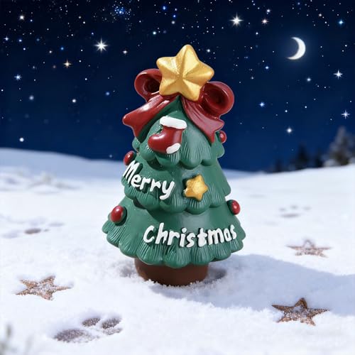 Christmas Cute Tree Statue Figurines Desk Ornament Xmas Decorations Cartoon Mini Christmas Tree Figurines for Festive Home and Office Desktop Decor Display Ornaments