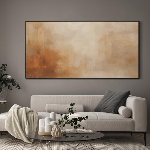 36"x72" Extra Large Framed Wall Art Beige Abstract Minimalist Neutral with Soft Brushstrokes Illustration for Home Living Room Bedroom Decor