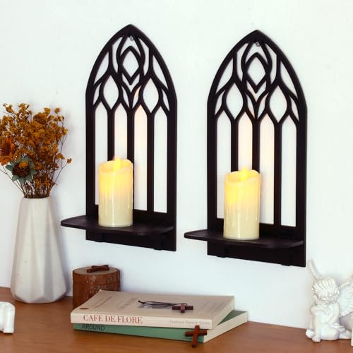 Wooden Gothic Candle Sconces Wall Decor Set of 2 (2 Count)