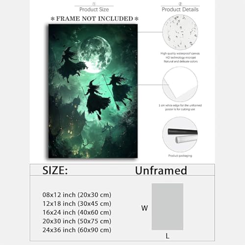 Flying Three Witches Halloween Canvas Wall Painting