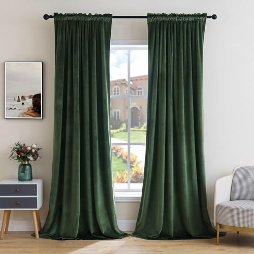 Olive Green Blackout Velvet Curtains Drapes 92 Inch Long 52"x92" (2 Count)
