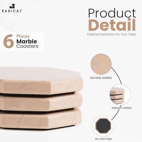 Marble Coasters Set of 6 Verona Drink Coasters for Table Decor