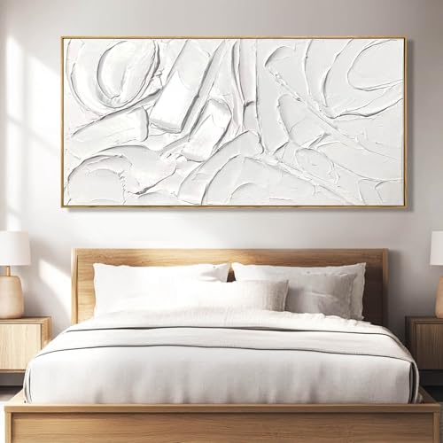 White Artwork for Walls Contemporary Abstract Art Hand Painted 29"x58" Line Art Wall Decor Large Wall Art for Living Room Bedroom Hotel