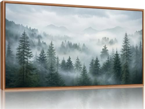 Large Misty Forest Framed Canvas Wall Art