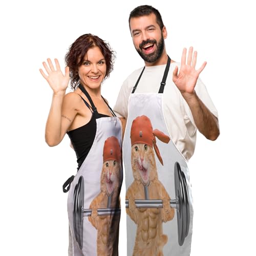 Apron Kitchen for Women Fitness Cat Mans Aprons for Cooking Funny for Kitchen Cooking Restaurant BBQ Painting Crafting Gardening 27”