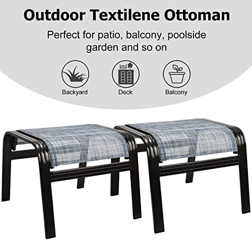 Outdoor Foot Stools Gift for Patio Ottoman Footrest Aluminum Portable Seat Wicker Furniture Stackable Dining Ottoman 2 Pack Blue (2 Count)