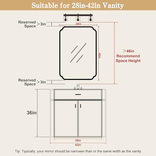 28" x 40" Wood Bathroom Mirror for Wall Mounted