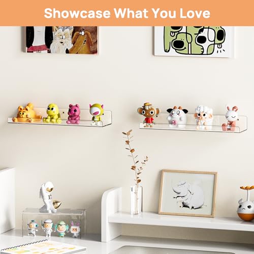 2 Pcs 15" Acrylic Shelves for Wall Display and Storage (2 Count)