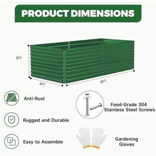 8x4x3ft Outdoor Metal Raised Garden Bed