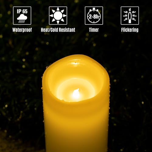 6" 8" 10" x 4" White Large Waterproof Outdoor Flameless Candles Battery Operated LED Flickering Pillar Candles with Remote and Timer for Indoor Outdoor Lanterns (3 Count)