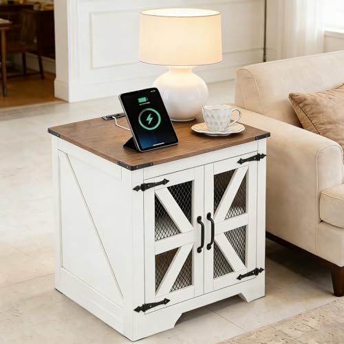 Farmhouse End Table Set with Charging Station