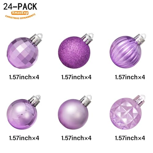 24ct Purple Christmas Ball Ornaments for Tree Decorations (24 Count)