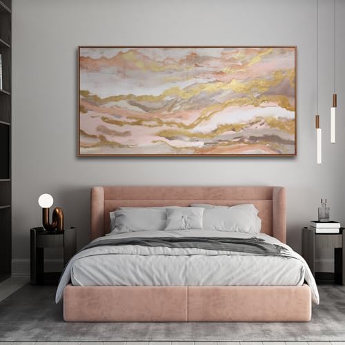 Abstract Pink Canvas Wall Art Framed Gold Abstract Line Artwork for Living Room Decor Canvas Art Bedroom Pictures Office Decoration for Wall 30x60in (10 Count)