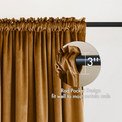 Golden Brown Blackout Velvet Curtains Drapes 84 Inch Long 52"x84" (2 Count)