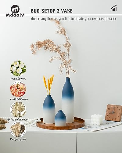 Blue and White Vase Set Navy Blue Decor Coastal Decor Vases for Kitchen Island Living Room Office Table Fireplace Mantle Decorations & Bathroom Shelf Decor Centerpiece Table Decorations Ceramic (3 Count)