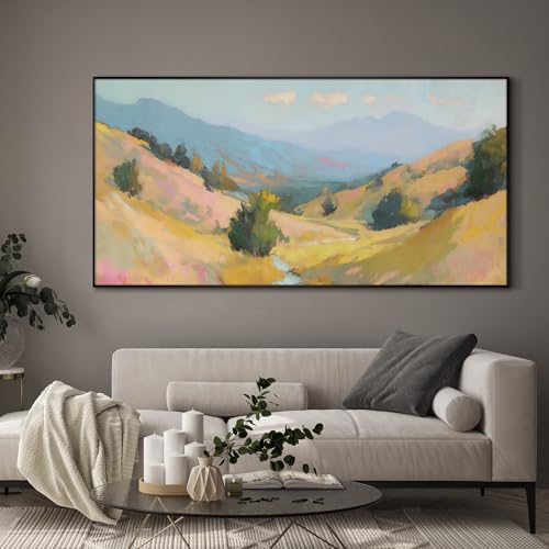 36"x72" Extra Large Framed Wall Art Golden Valley Light Landscape Illustration for Home Living Room Bedroom Decor