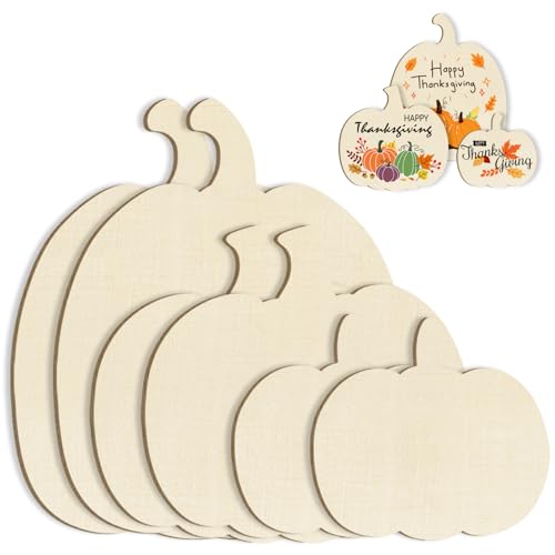 Wooden Pumpkins Ornaments to Paint Halloween Thanksgiving Decoration Cutouts Unfinished 6Pack (6 Count)