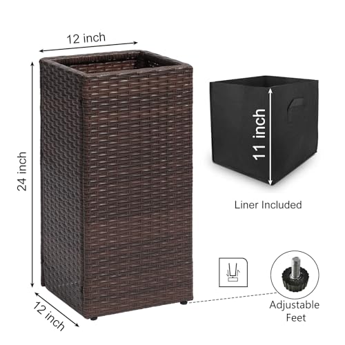 2 Pack Tall Planters for Outdoor Rattan Square Box 12x12x24inch (2 Count)