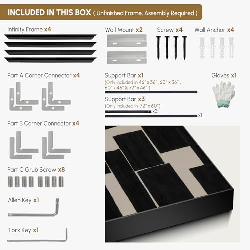 46"x72" Extra Large Framed Wall Art Modern Abstract Black and Beige Geometric Blocks for Home Living Room Bedroom Decor