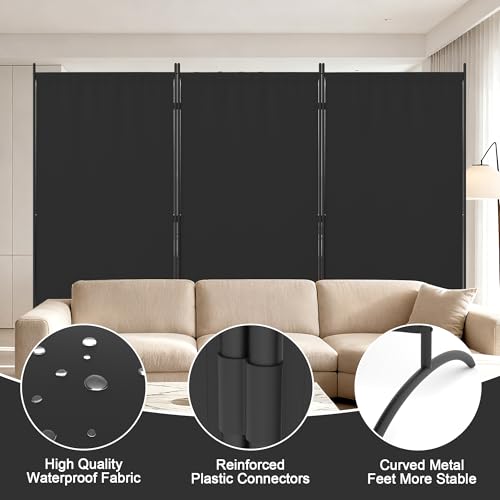 Room Divider 3 Panel Room Dividers and Folding Privacy Screens with 4 Curved Metal Feet Partition Wall Divider