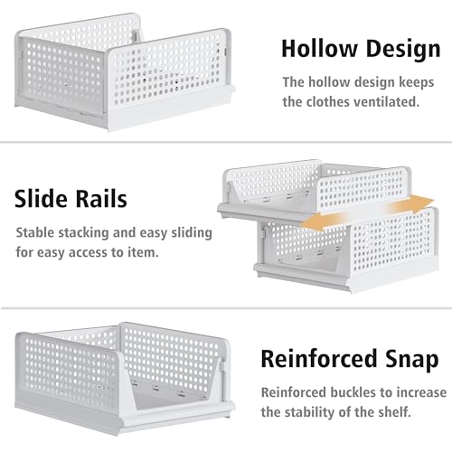 5 Pack Stackable Plastic Storage Basket Closet Organizer Bin Foldable Clothes Organizer Storage Drawer Shelf Container for Living room Bathroom Kitchen Office (5 Count)