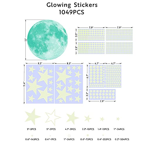 1049Pcs Glow in The Dark Stars and Moon for Ceiling