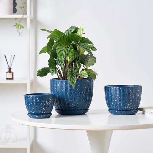 4/5/6 Inches Ceramic Plant Pots with Drainage Holes and Saucer Set of 3 (3 Count)