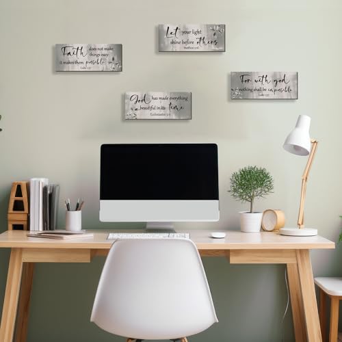 4 Pieces Black Silver Bathroom Decor Bible Verses Wall Art Wooden Abstract Office Christian Wall Sign Religious Art for Women Office Home Bedroom Living Room (4 Count)