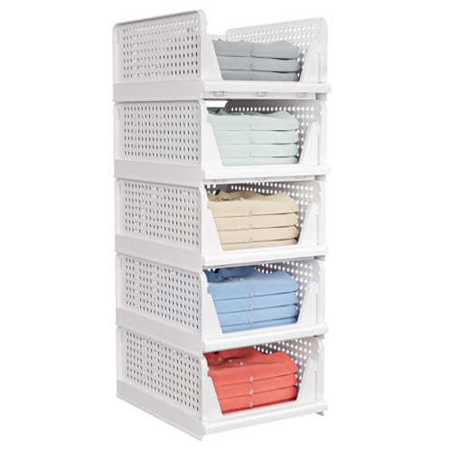 5 Pack Stackable Closet Storage Basket (5 Count)
