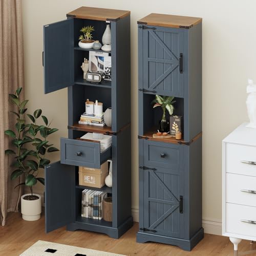 66" Tall Farmhouse Bathroom Storage Cabinet with Barn Doors