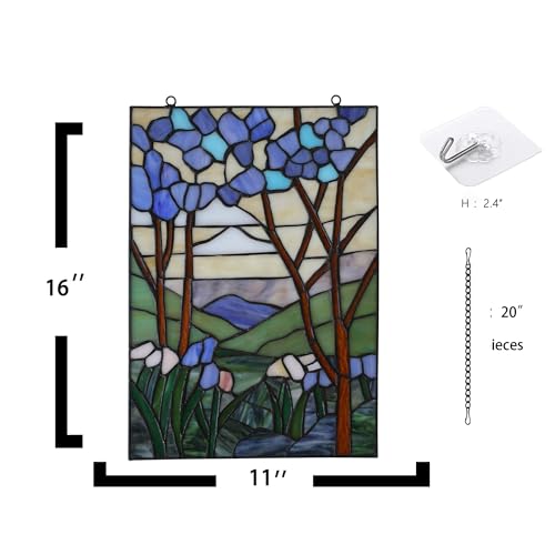 Stained Glass Window Hanging 16" H x 11" W Tiffany Style Rectangular Window Panel Suitable for Living Room Bedroom Kitchen Window Decoration Hangings with Chain