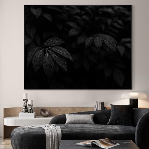 60"x72" Extra Large Framed Wall Art Black and White Botanical Leaves with Raindrops for Home Living Room Bedroom Decor