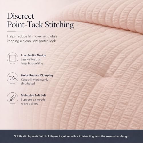 Full Size Comforter Set 7 Pieces Blush Pink Seersucker Bed in a Bag
