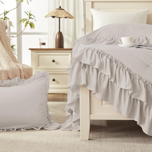 Linen Grey Ruffle Full Size Comforter Set