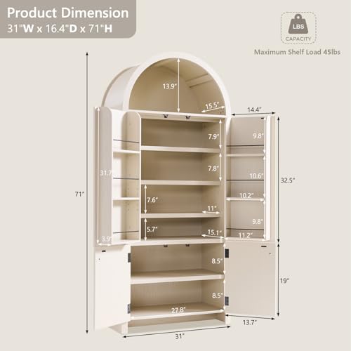 71" Tall Arched Bathroom Storage Cabinet