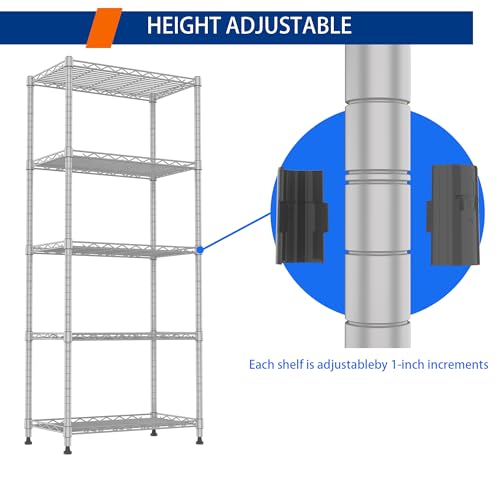 5 Wire Shelving Metal Storage Rack Adjustable Shelves
