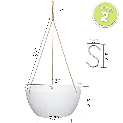 12 Inch 2 Pack Large Hanging Planters for Indoor Outdoor Plants (2 Count)
