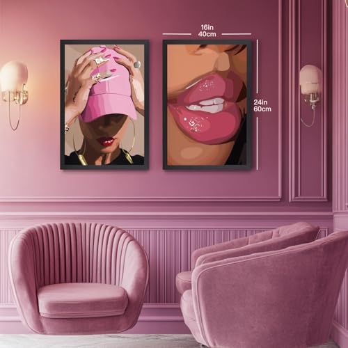 Wood Framed Fashion Pink Black Girl Wall Art Set of 3 (3 Count)