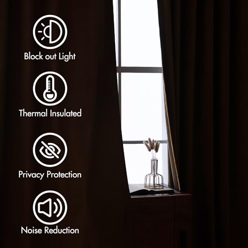 Fall Golden Brown Velvet Blackout Curtains Pinch Pleat 52" Wx96 L (2 Count)