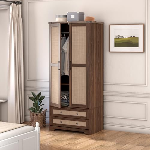 2 Doors Wooden Armoire Wardrobe Closet with 2 Drawers