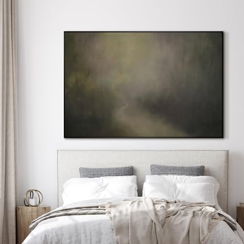 46"x72" Extra Large Framed Wall Art Muted Forest Path Soft Misty Woodland Scene Illustration for Home Living Room Bedroom Decor